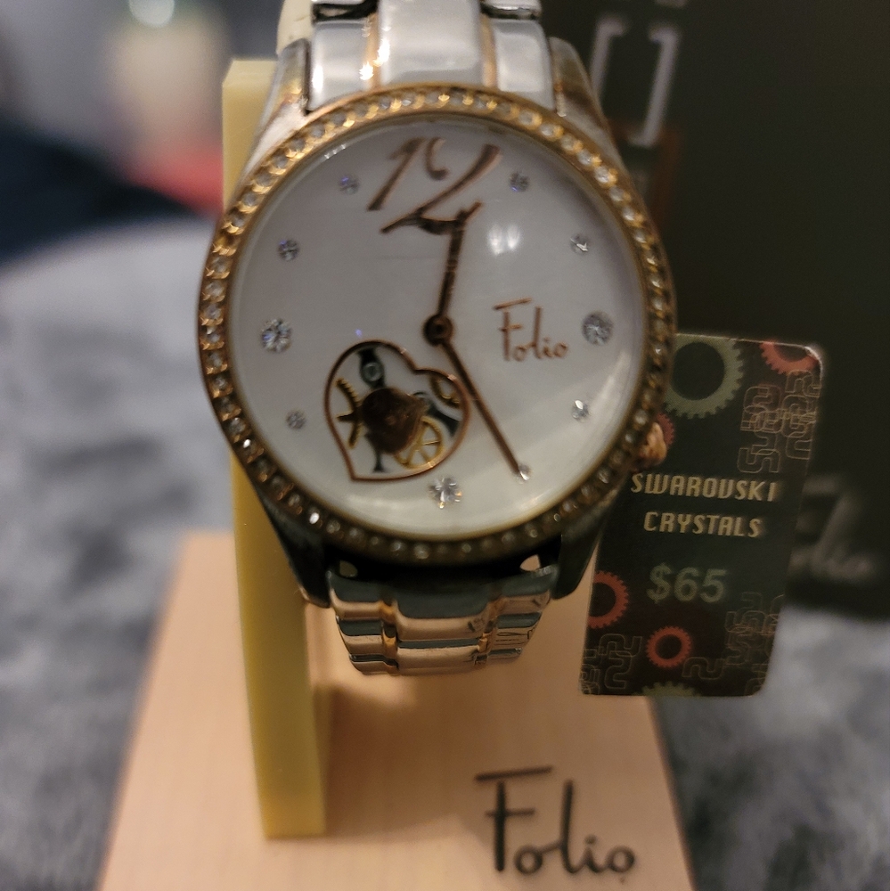 Folio Rose Gold and Siler Watch with SwCrystals